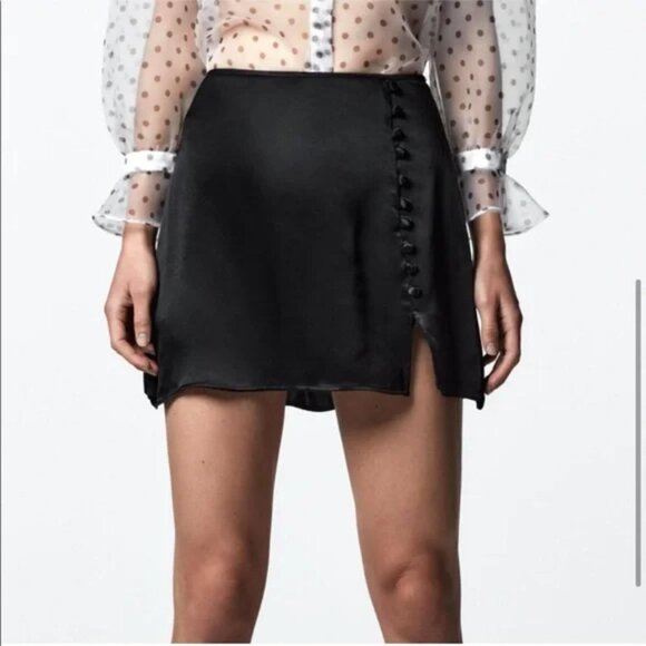 Zara Pants - Zara button down satin Elegant Black Button-Detail Skirt skort
